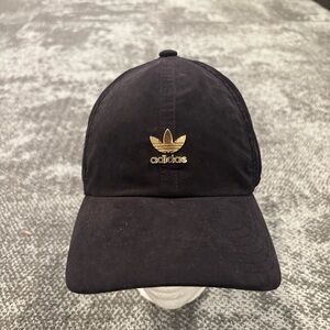 Adidas Classic Gold Logo Black Suede Adjustable OSFA Womens Hat